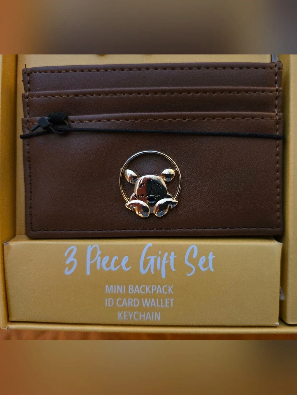 Disney Winnie the Pooh Brown Mini Backpack & Wallet Gift Set with Gold Accents